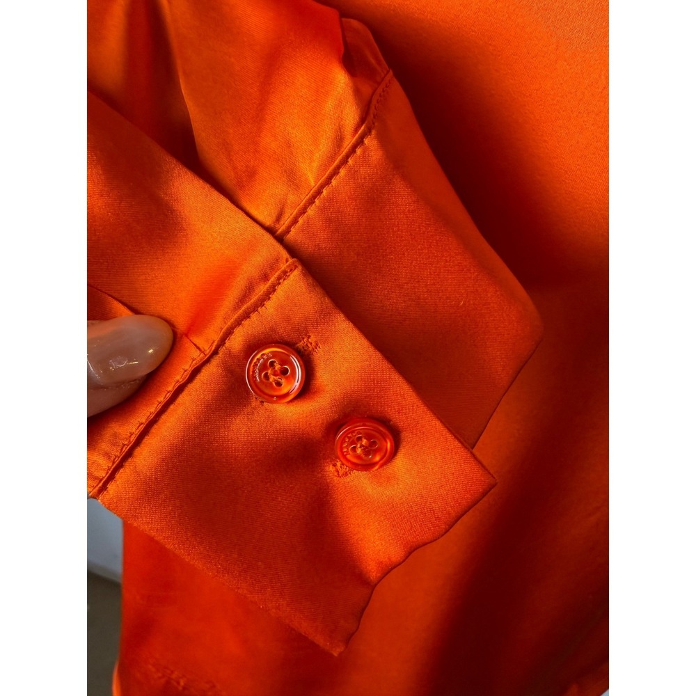 Max & Co Silk Satin Bow Blouse Women 6 Orange Tie Neck Long Sleeve Top Luxury - Picture 8 of 13